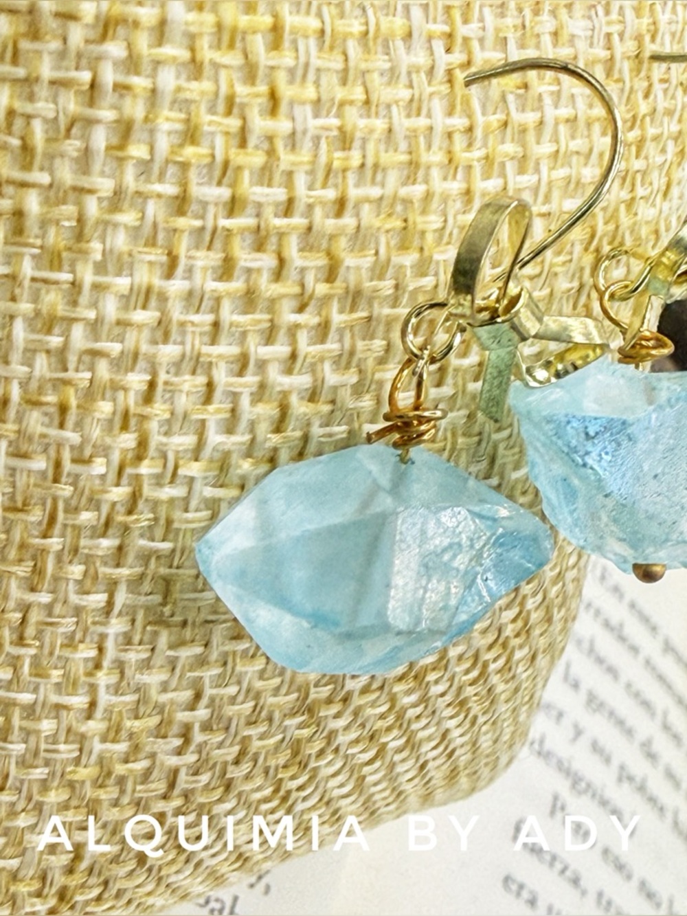 Dainty gold Bow + BLUE RAW FLASH QUARTZ STATEMENT EARRINGS - Picture 2 of 2